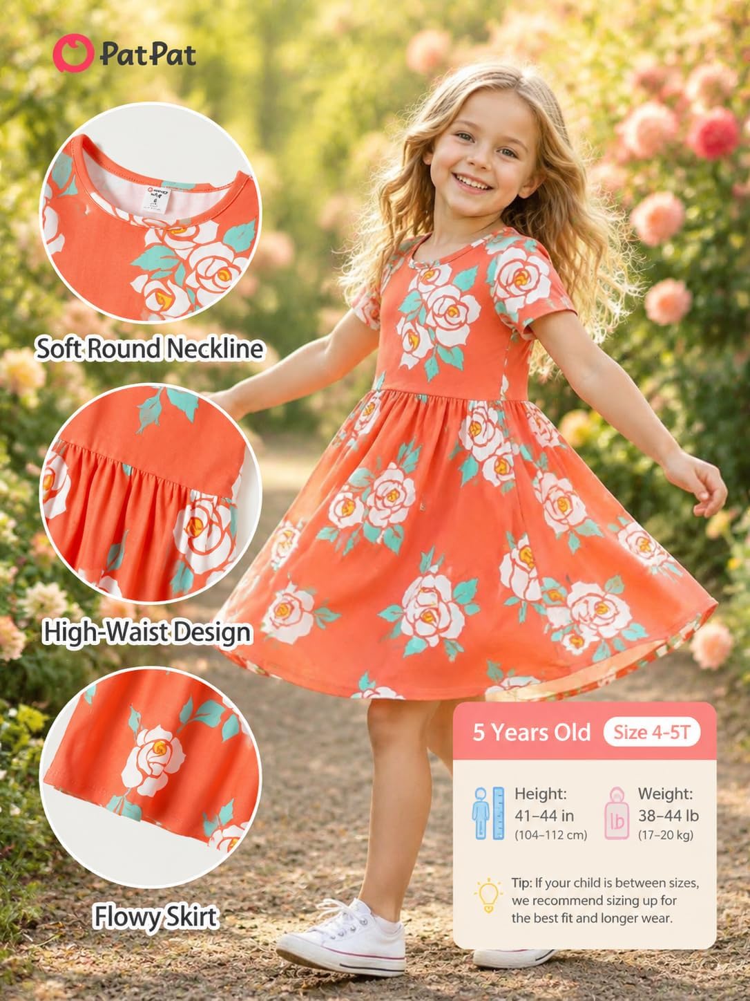 PATPAT Toddler Girl Floral Skater Multipack Dresses 3-Pack Polka Dots Short Sleeve Priness A-line Dress