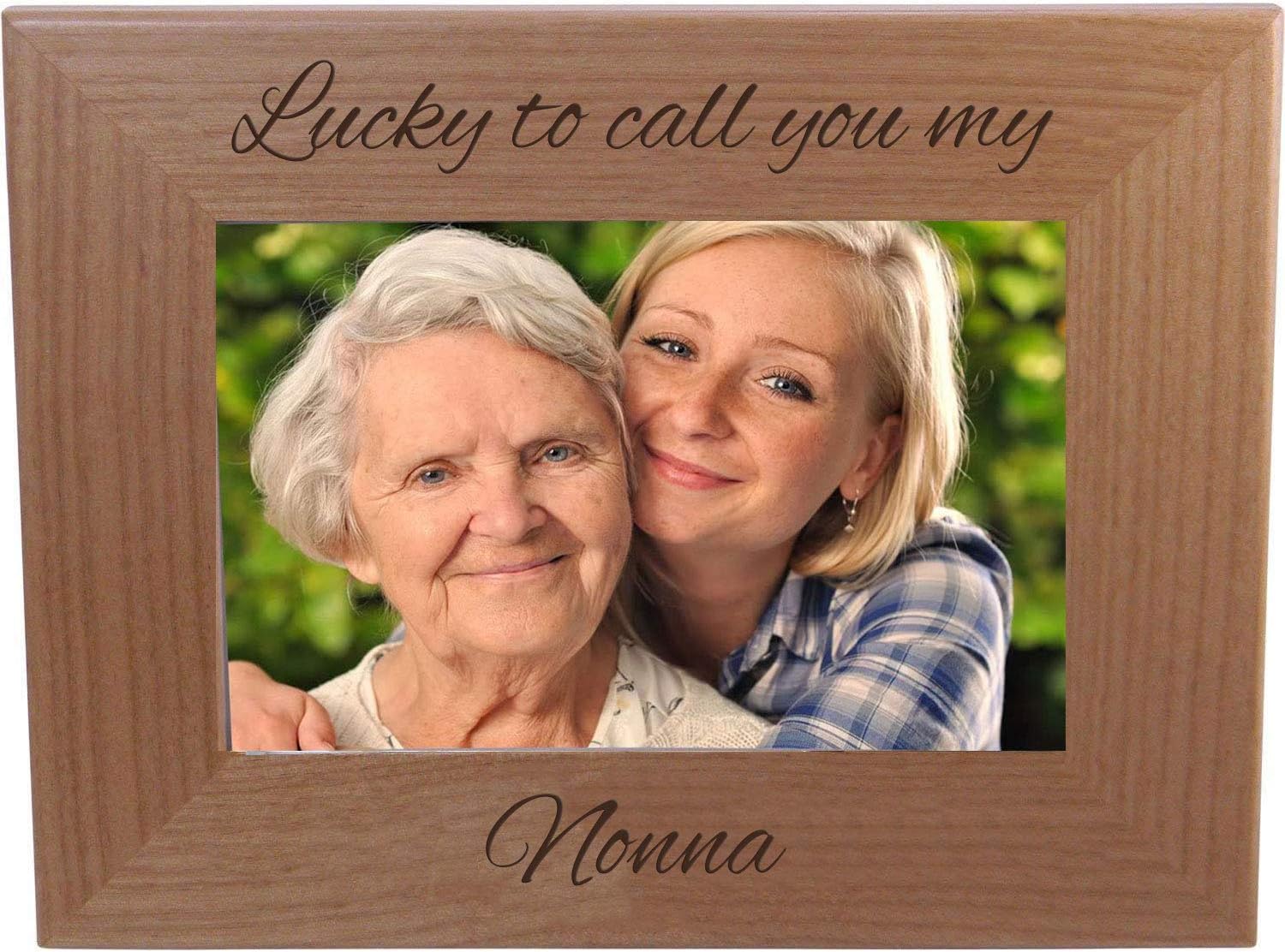 CustomGiftsNow Lucky to Call You My Nonna Engraved Natural Alder Wood Hanging/Tabletop Picture Memory Family Memorial Photo Frame