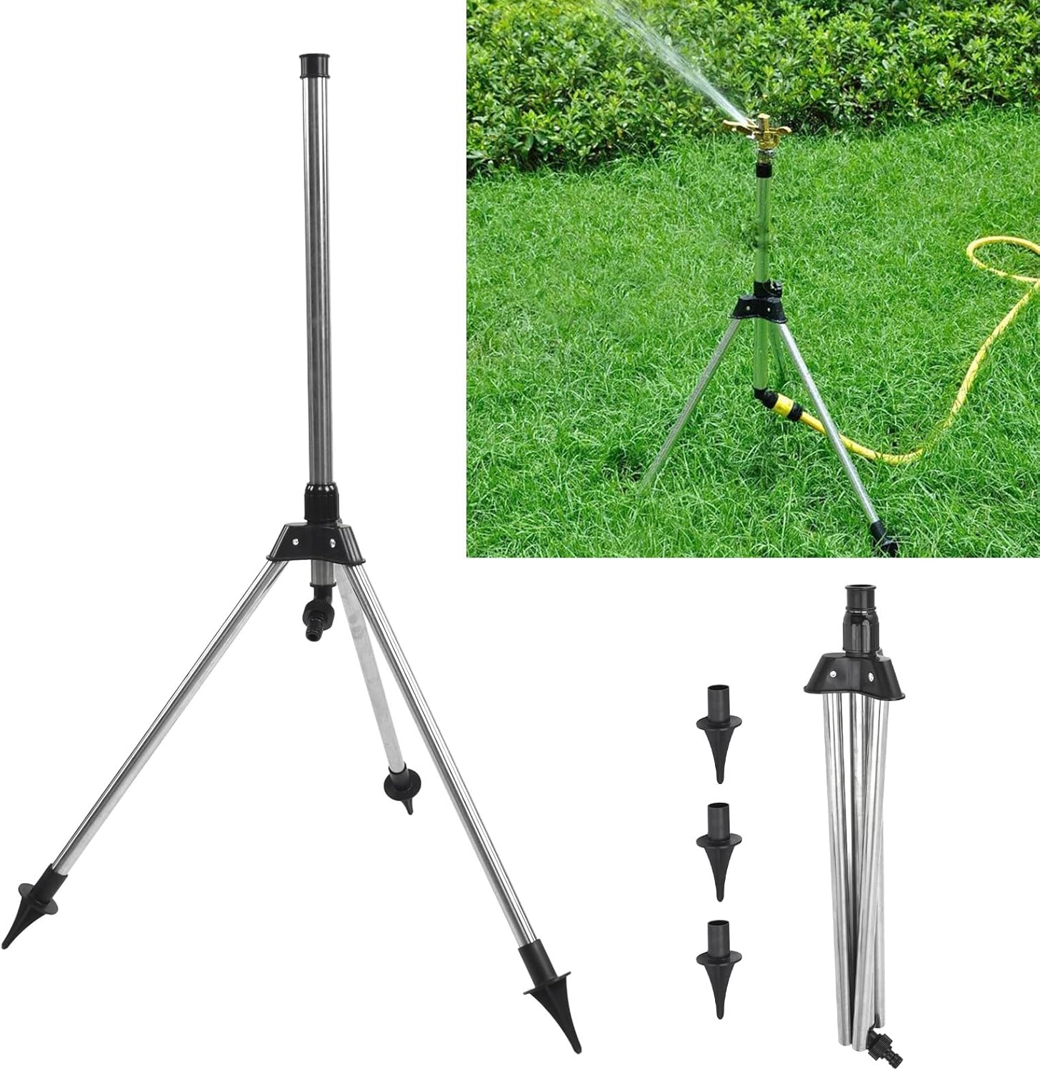 Fdit Sprinkler Tripod Base Only, Stainless Steel Adjustable Height Tripod Sprinkler for Lawn Garden Patio