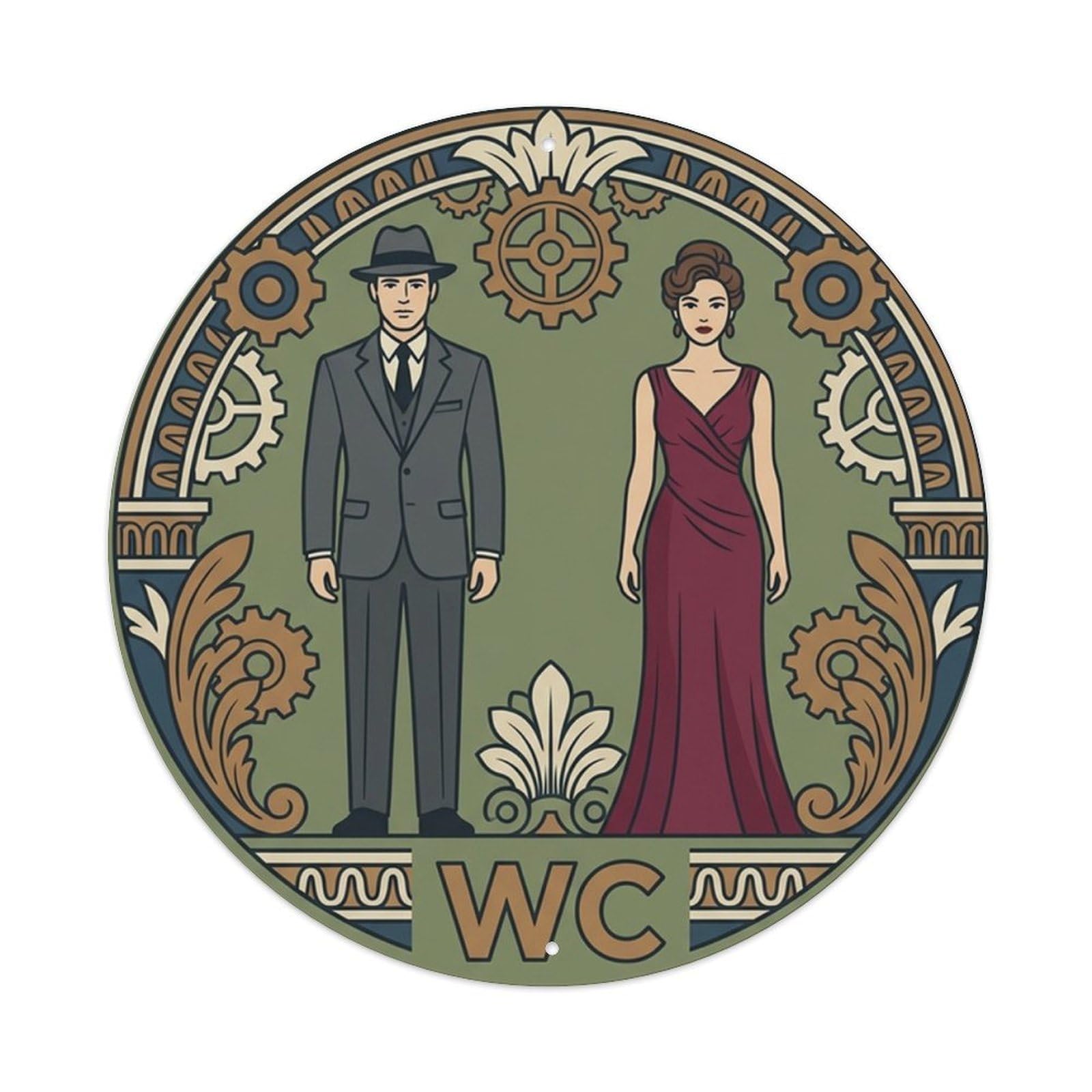 WC Art Deco Restroom Sign Ladies Gents Metal Tin Sign