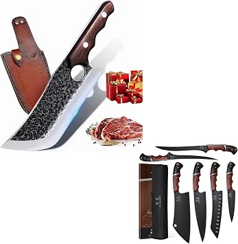 DRGSKL Kitchen Knife Set with Bag&DRGSKL Hand Forged Meat Cleaver Knife
