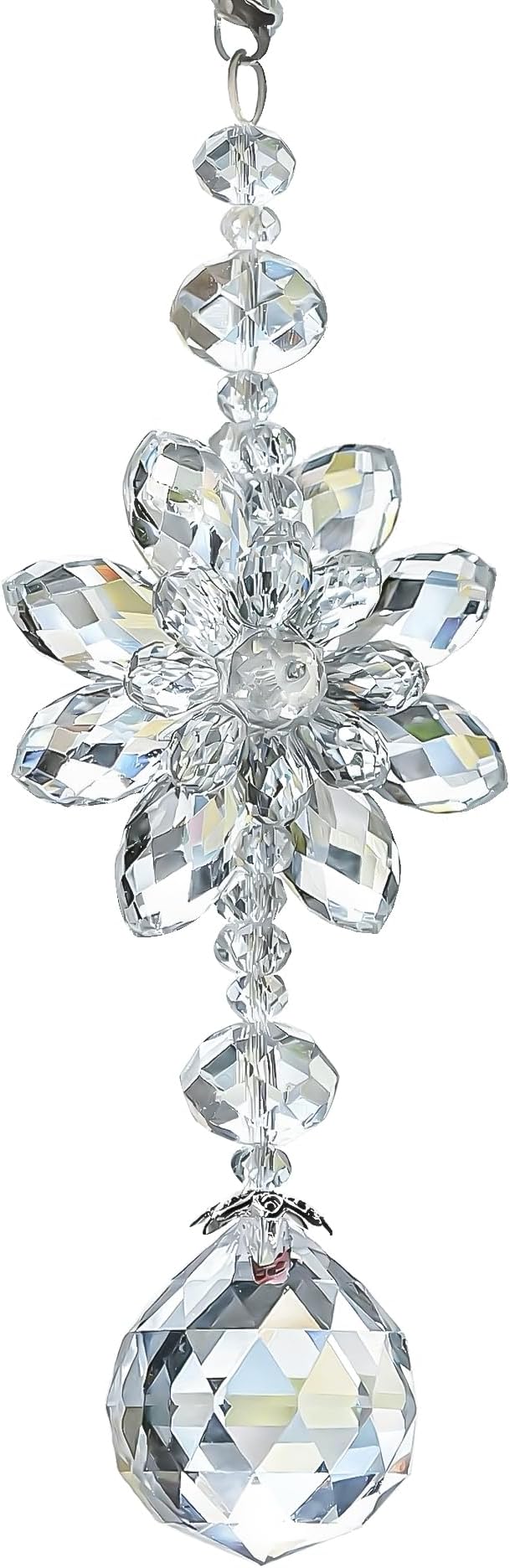 H&D HYALINE & DORA Clear Hanging Crystal Ball Prisms Flower Fengshui Ornament Suncatcher Rear View Mirror Car Charm Decor