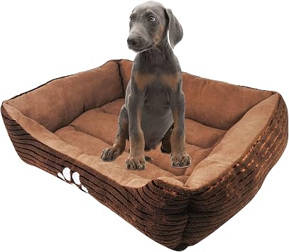 long rich Reversible Rectangle Pet Bed with Dog Paw Printing Medium, New Coffee, by Happycare Textiles