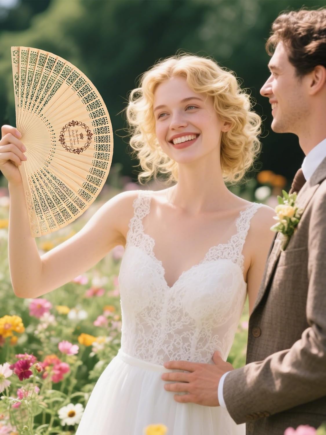 HJX Personalized Wooden Folding Fans for Wedding Custom Engraved Hand Fans Bulk Personalized Birthday Party Favors for Guests (150)