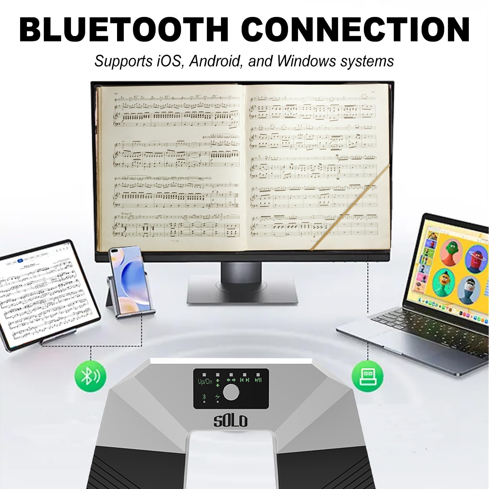 Pédale Bluetooth Page Turner - Pédale Bluetooth sans fil - Pédale silencieuse pour tourner les pages - Pour iPad, PC, contrôleur de lecture de musique pour partitions et présentations