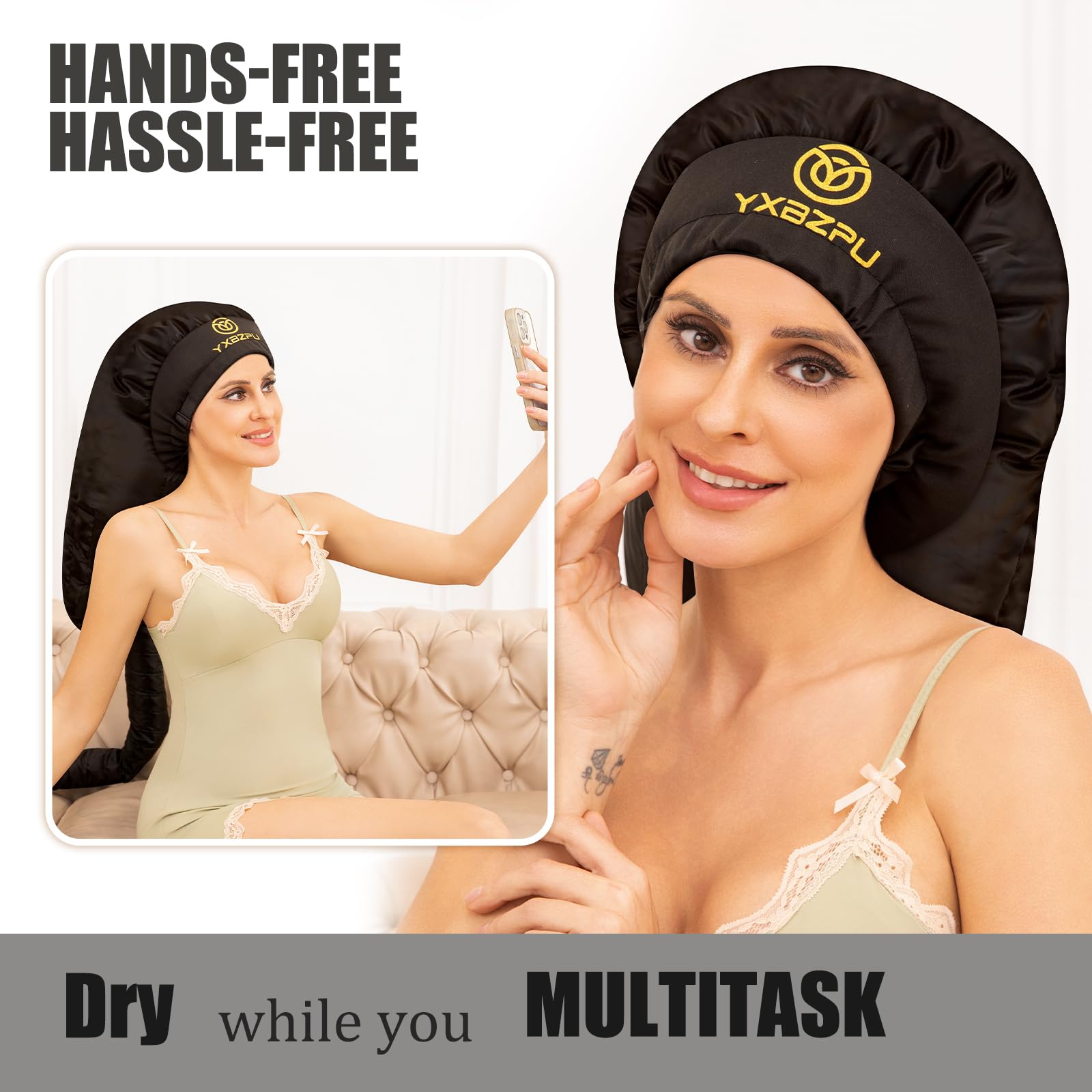 Secador de pelo con capucha, accesorio para secadora de pelo, tapa difusora con capucha para rizos, acelera el tiempo de secado, acondicionamiento profundo de seguridad en casa (negro) 3