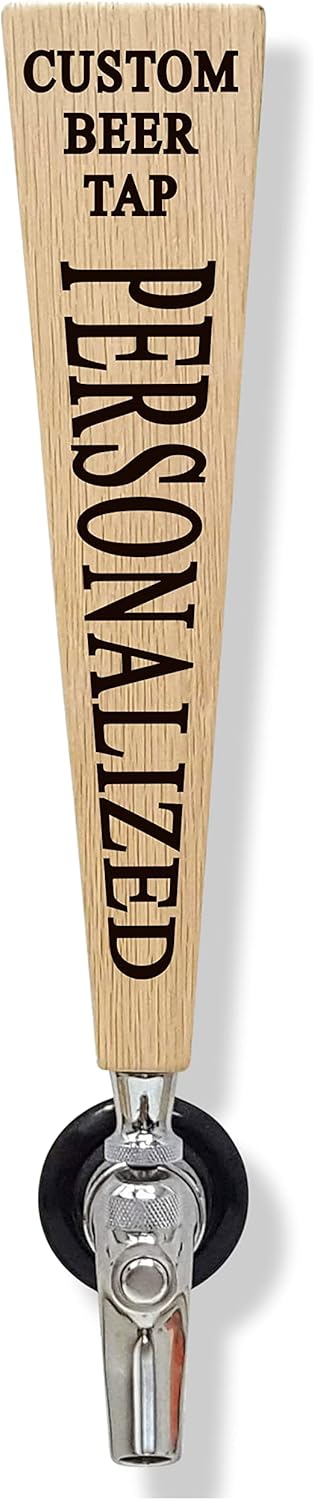 Customized Beer Tap Handle Tapered Shape Solid Wood (Tall with top and vertical text)