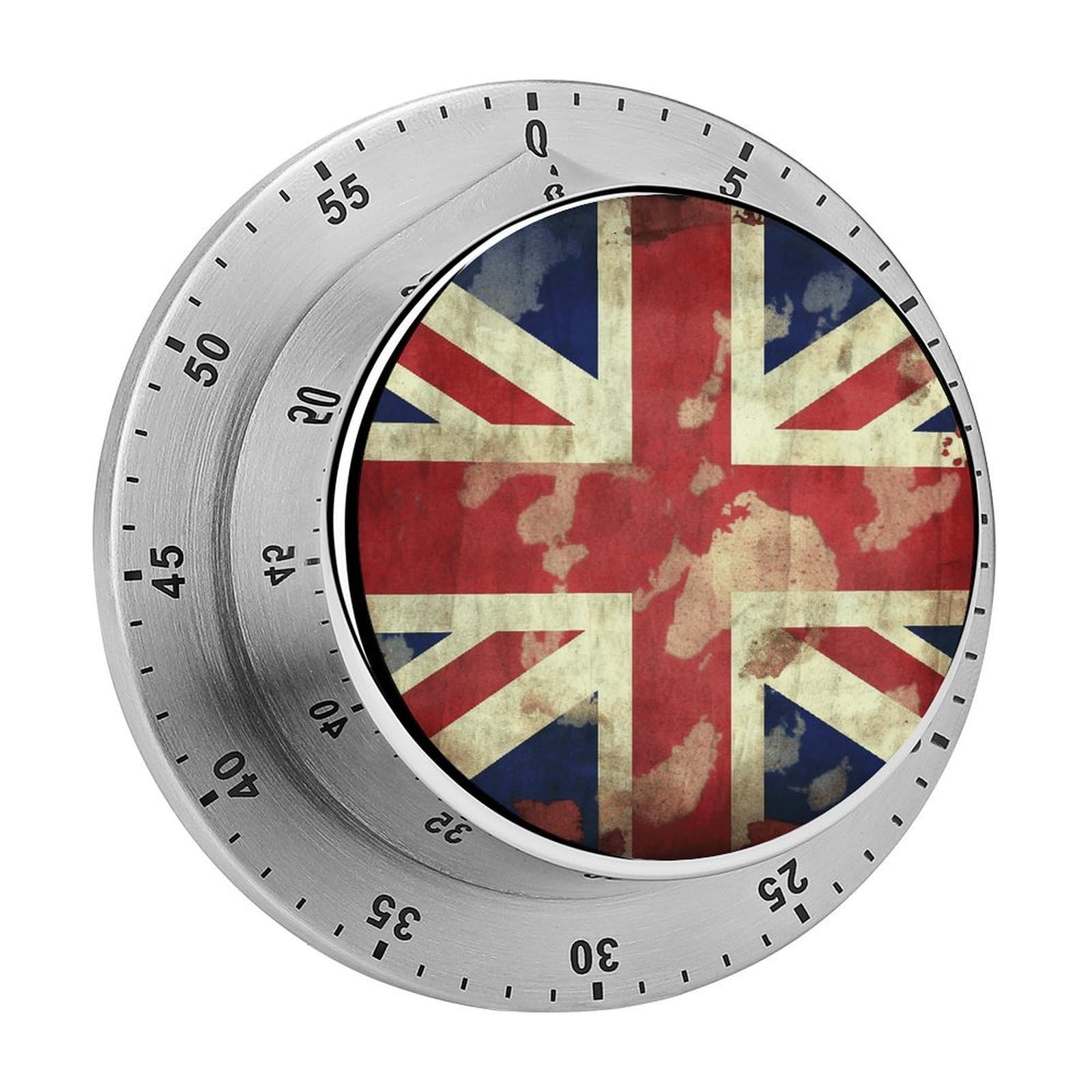 Vintage Union Jack British Flag Kitchen Timer Chef Cooking Timers Clock with Loud Alarm Exquisite Stainless Steel Mechanical Desk Timers Magnetic Backing 60 Minute Visual Timer for Work