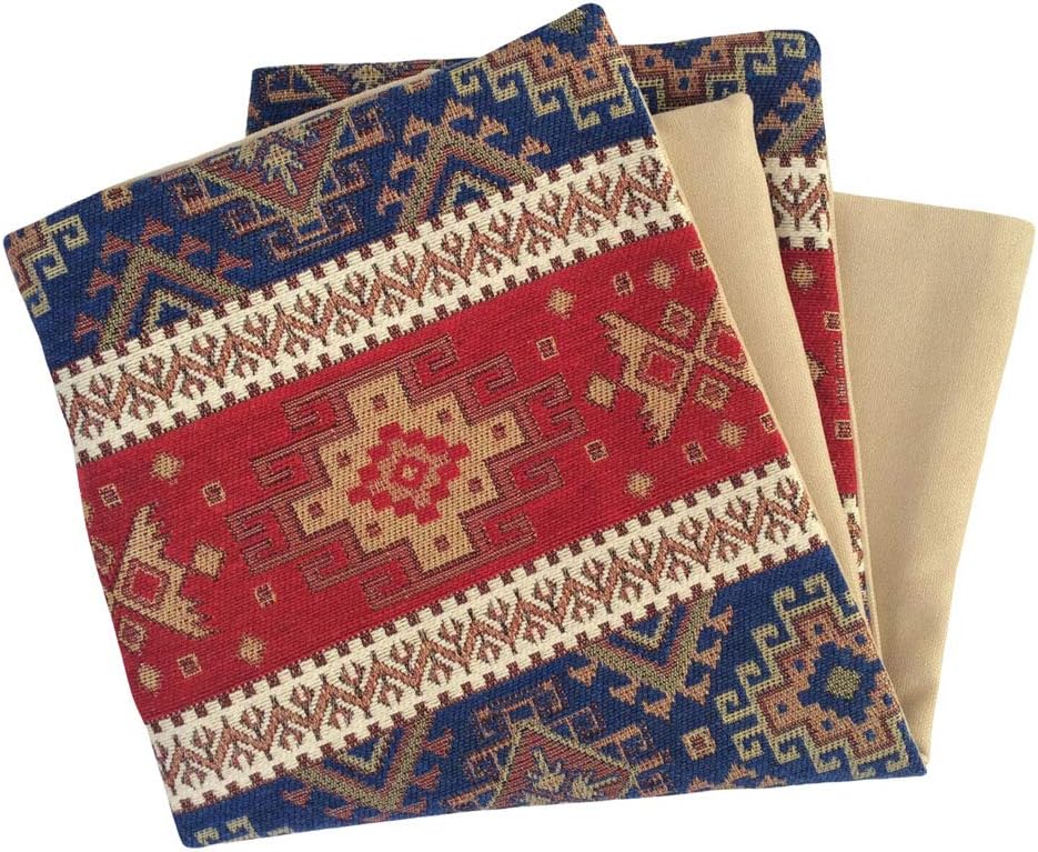 Boho Square Throw Pillow Covers Kilim Red and Blue - 18 x 18 Inches Decorative Sofa Pillows, Hippie Room Decor for Couch, Bohemian Outdoor Case for Farmhouse, Southwestern, Aztec