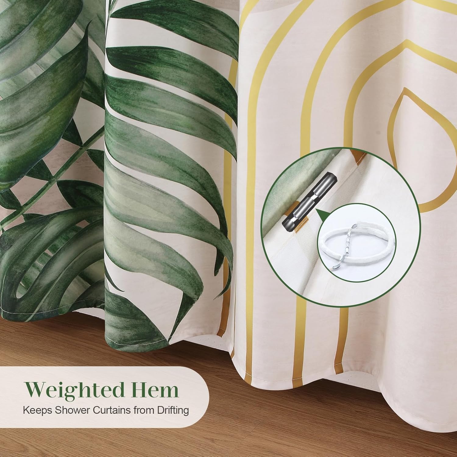 Green Tropical Leaf Shower Curtain, Sage Beige Gold Abstract Boho Mid Century Modern Shower Curtain, Waterproof Decorative Watercolor Monstera Palm Tree Plant Botanical Bathroom Curtains, 72"W x 72"H