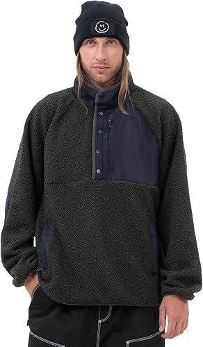 SNOWVERB Mens Fleece Sherpa Snow Jackets Warm Streetwear Ski Coat Button Down Fu