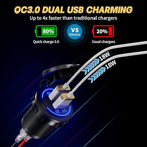 Miniatura 3 de Interruptor de roker de barco marino impermeable, panel de aluminio de 6 bandas con DC12-24V 36 W cargador de coche dual USB y voltímetro digital y