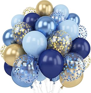 Blue Gold Balloon, 60 Packs 12 Inch Metallic Blue and Navy B