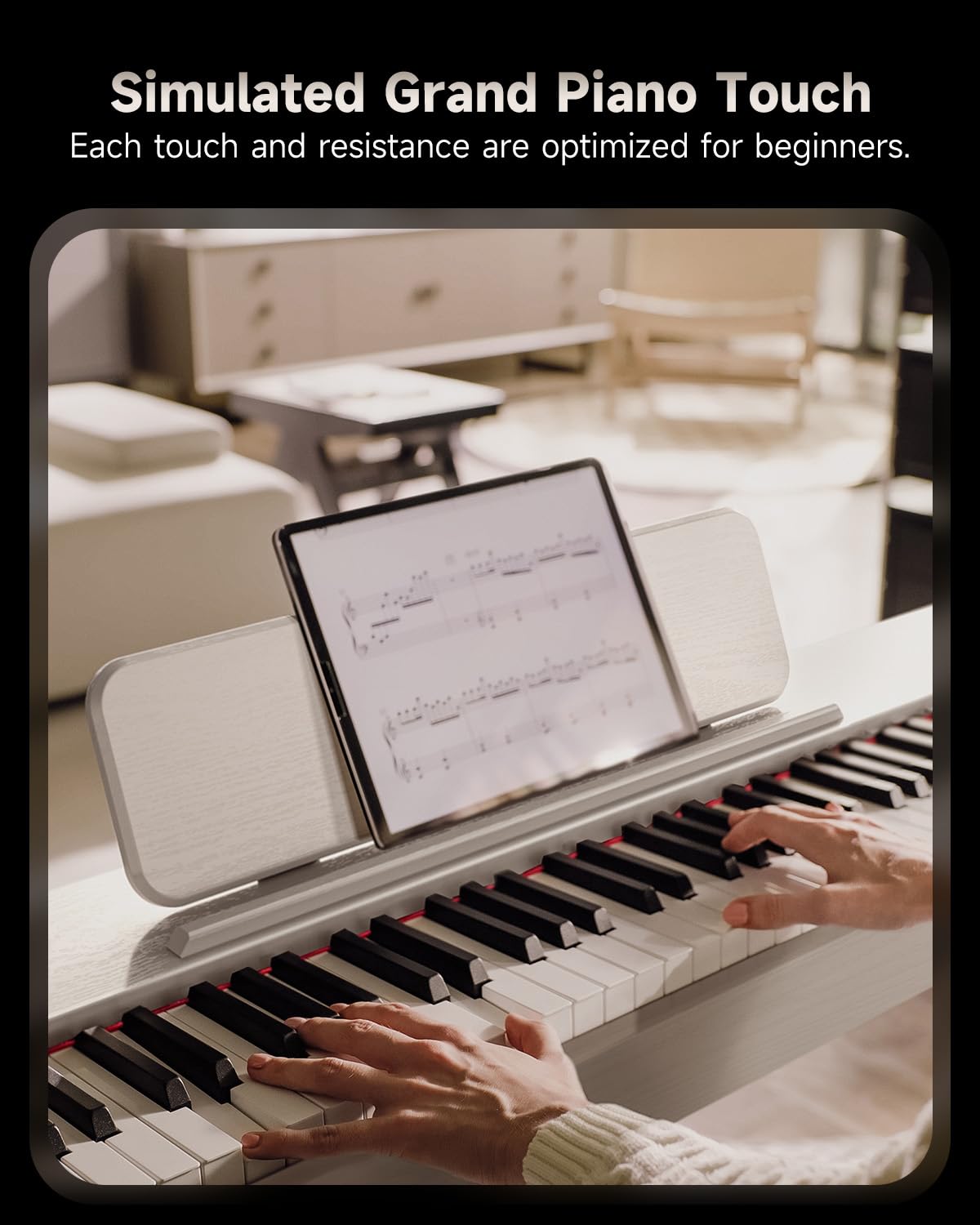 Donner OURA S100 Piano à Clavier Pondéré 88 Touches avec 3 Morceaux de Démonstration, 15 Sonorités, Bluetooth Audio/MIDI, Piano Numérique de Salon pour Débutants, Avancés, Blanc