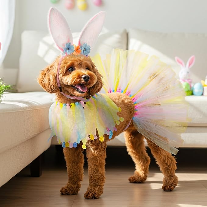 Disfraz de Conejo de Pascua para Perro con Diadema, Collar y Falda Tutú miniatura 4