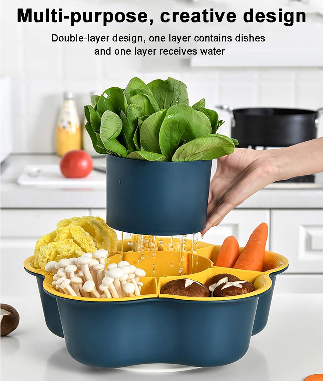 Onion Mincer Chopper for Potato Fruit Cheese Carrot Kitchen Vegetable Chopper Dicer Food Chopper Multifunctional Mandoline Slicer Manual Cutter with Container and Meat Cutter-Blue 30x12x11cm(12x5x4i