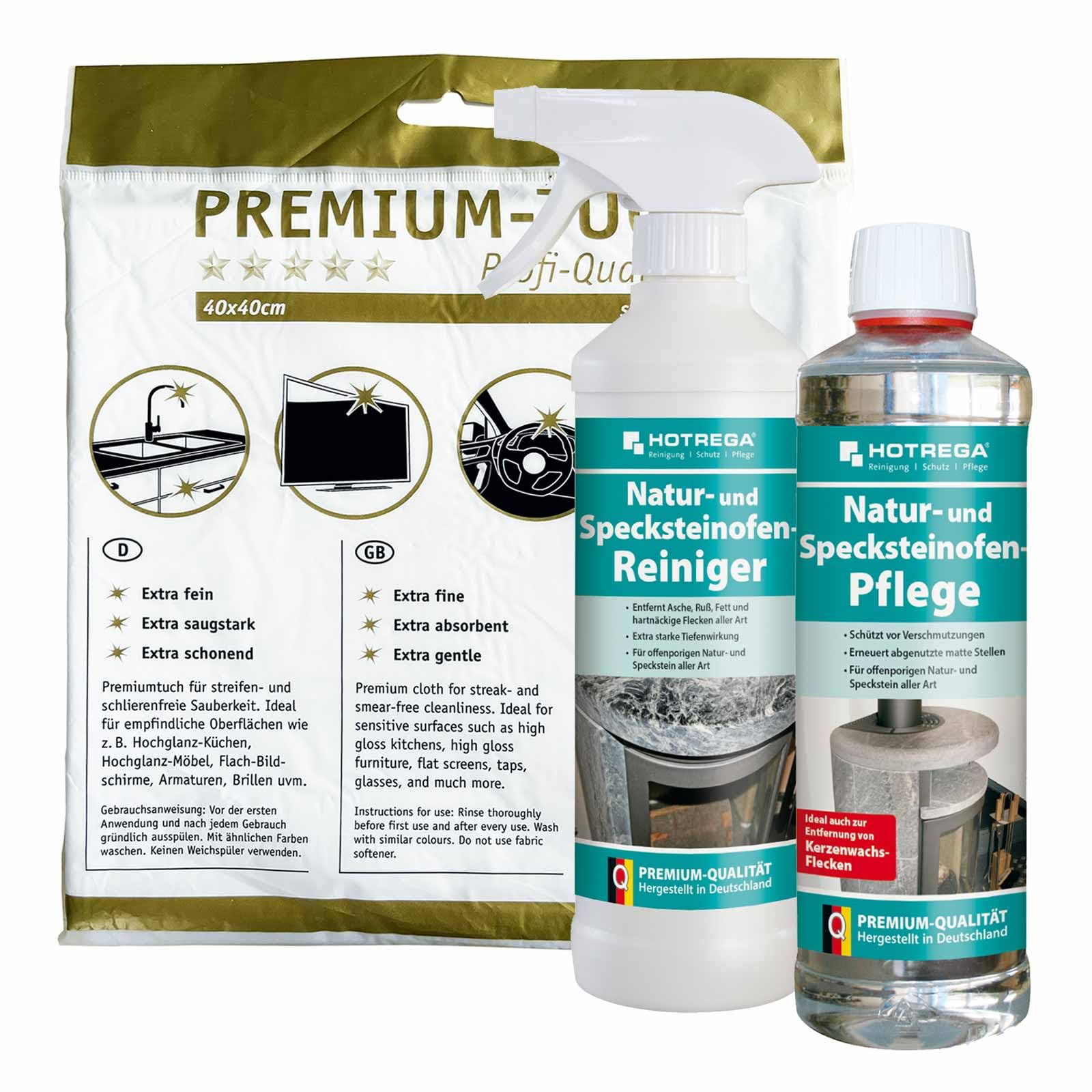 HOTREGA Specksteinofen Reiniger & Pflege Set | 2x 500 ml Steinreinigung
