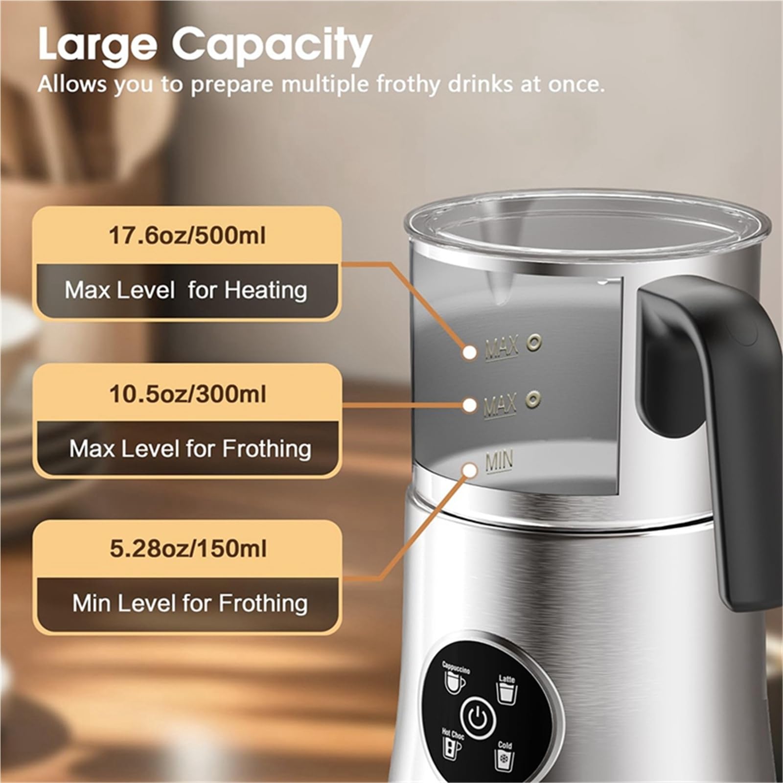 Elektryczny spieniacz do mleka 4 w 1, do kawy, 900 ml, automatyczny spieniacz do ciepłej i zimnej pianki, do latte cappuccino, macchiato