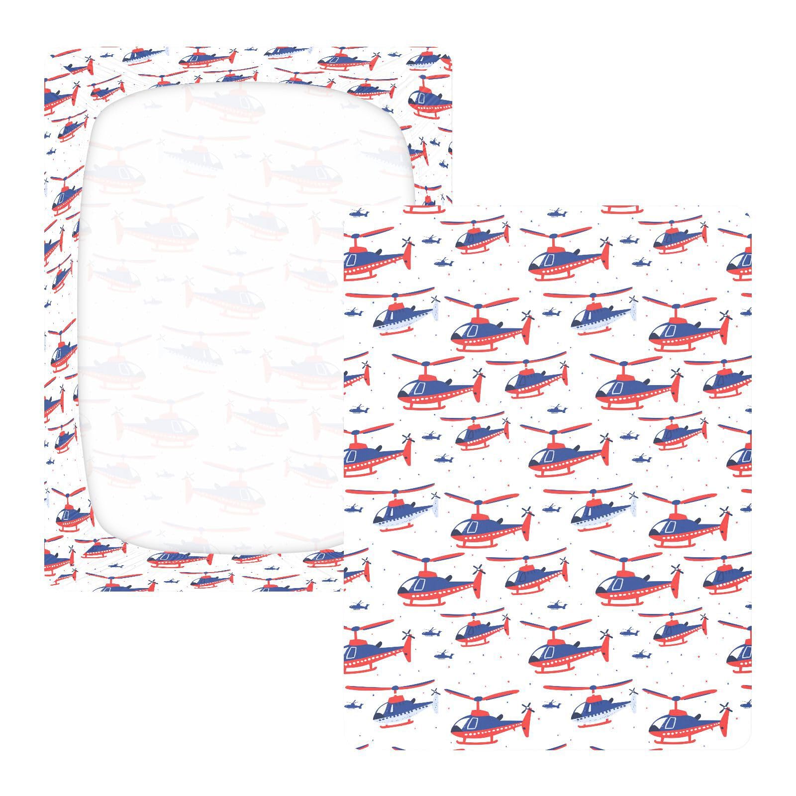 Sábanas para cuna de helicóptero rojo y azul de dibujos animados para bebés, niños y niñas, de algodón, ropa de cama de muselina suave para decoración de guardería, 1 paquete de juego de sabanas para