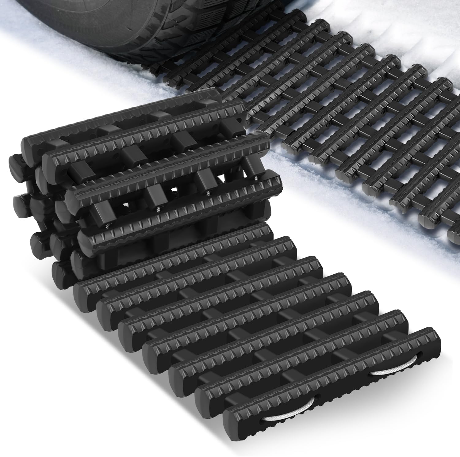 Auto Dynasty 40‘’ Traction Mat Portable Recovery Tracks Mat Traction Board Non-Slip Max Capacity Load 7-Ton Compatible with Most Vehicles, Fits with Snow, Ice, Mud and Sand Emergency Aid, Black