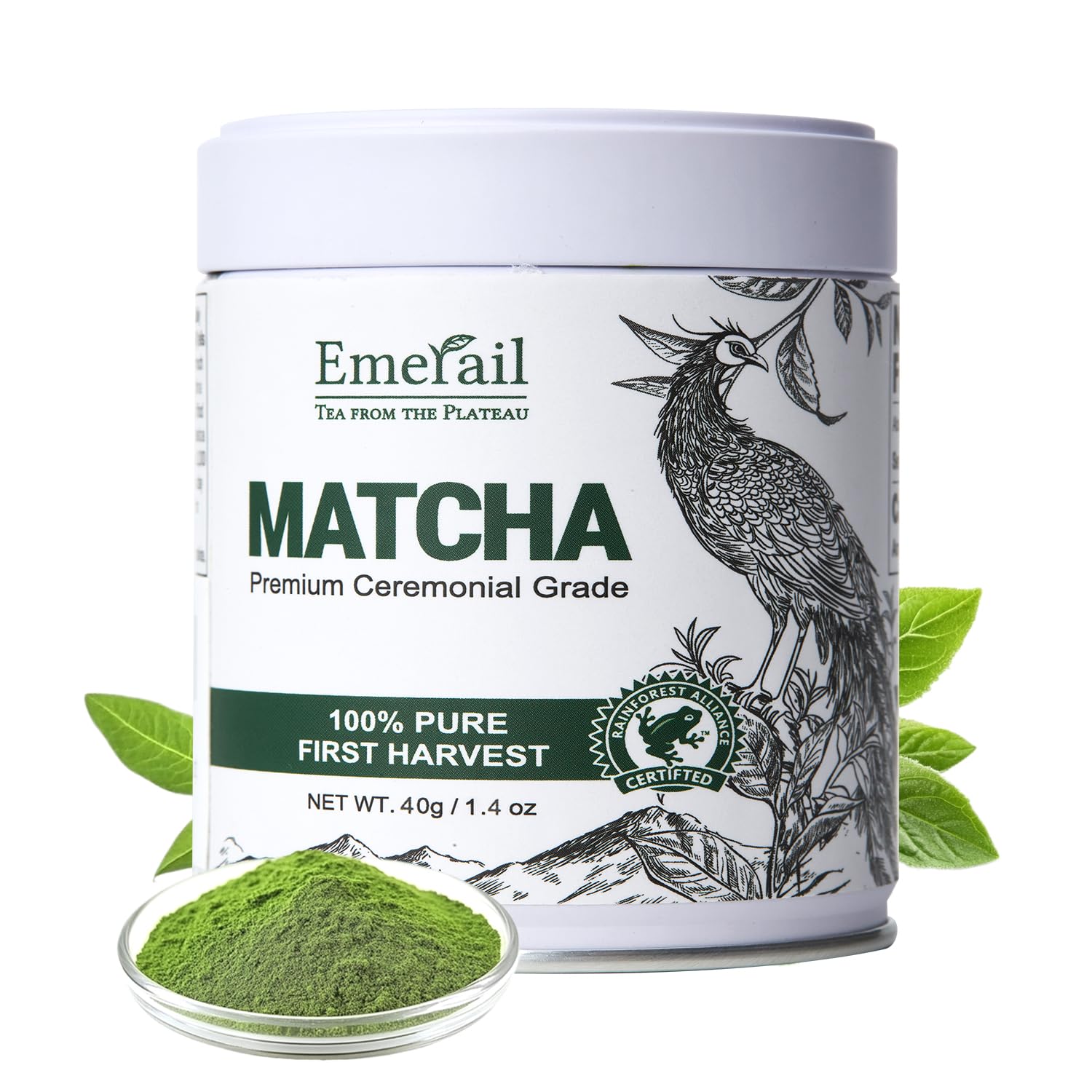 Emerail Ceremonial Grade Matcha Green Tea Powder, Premium First Harvest Unsweetened, 100% Pure Matcha for Lattes, Smoothies, and Baking (60g / 2.1oz)