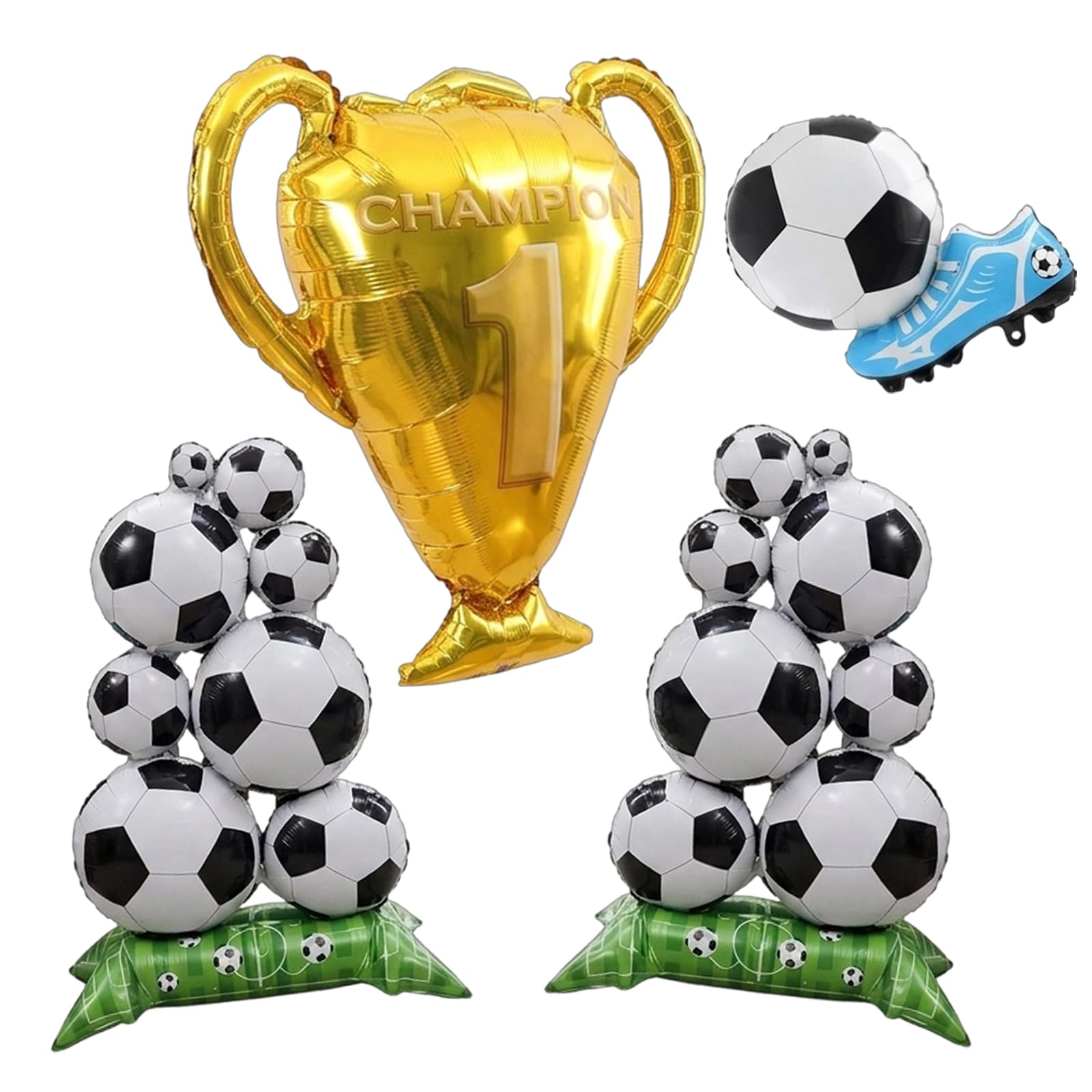 4pcs Football Balloons Kit, Football Balloon Arch and Birthday Party Decorations, Giant Football Balloons with Standing Football and Trophy, Football Party Bags and Balloons Decoration