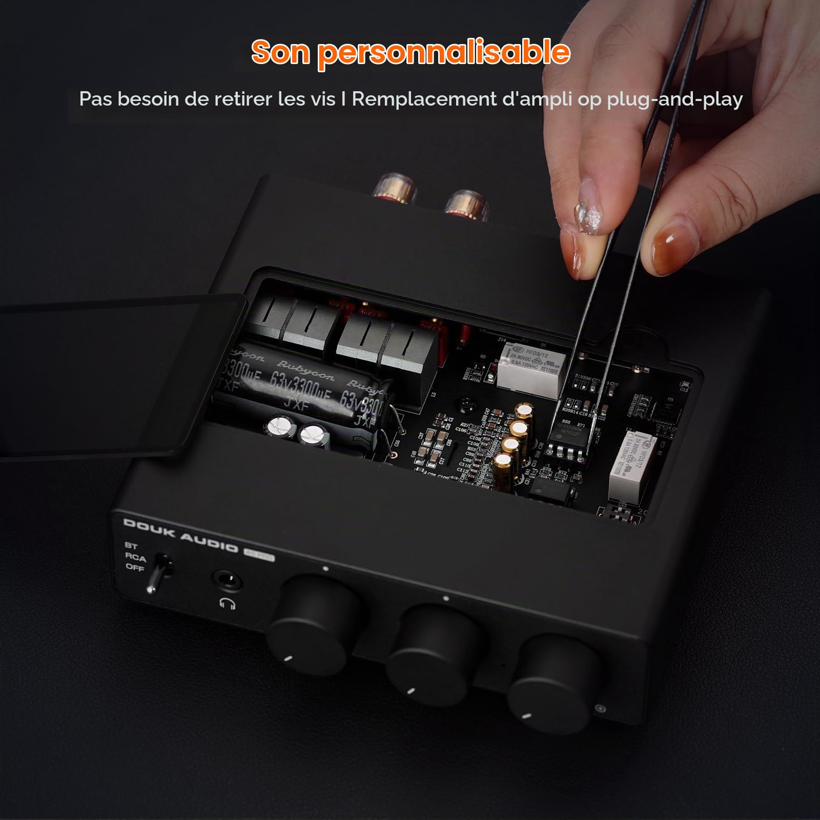DoukAudio Mini amplificateur Hi-FI Bluetooth, ampli Audio stéréo de Classe D à 2 canaux 300W x2 TPA3255, pour Home cinéma, Ordinateur de Bureau, Enceintes de bibliothèque (A5 Pro)