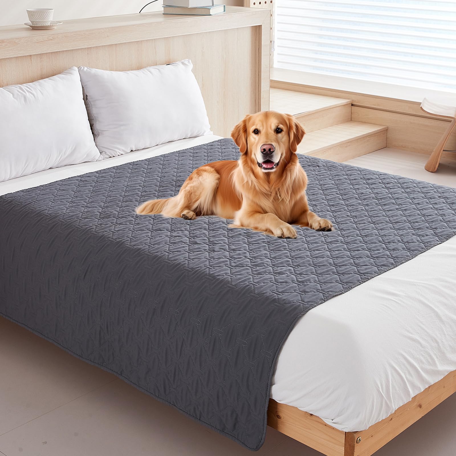 BAIFULAI Manta Impermeable Para Perros, Alfombrilla Antideslizante Reversible Resistente A Arañazos, Protector De Sofá/Cama Para Perros Grandes Y Pequeños Y Gatos, 200 X 130 Cm, Gris Oscuro