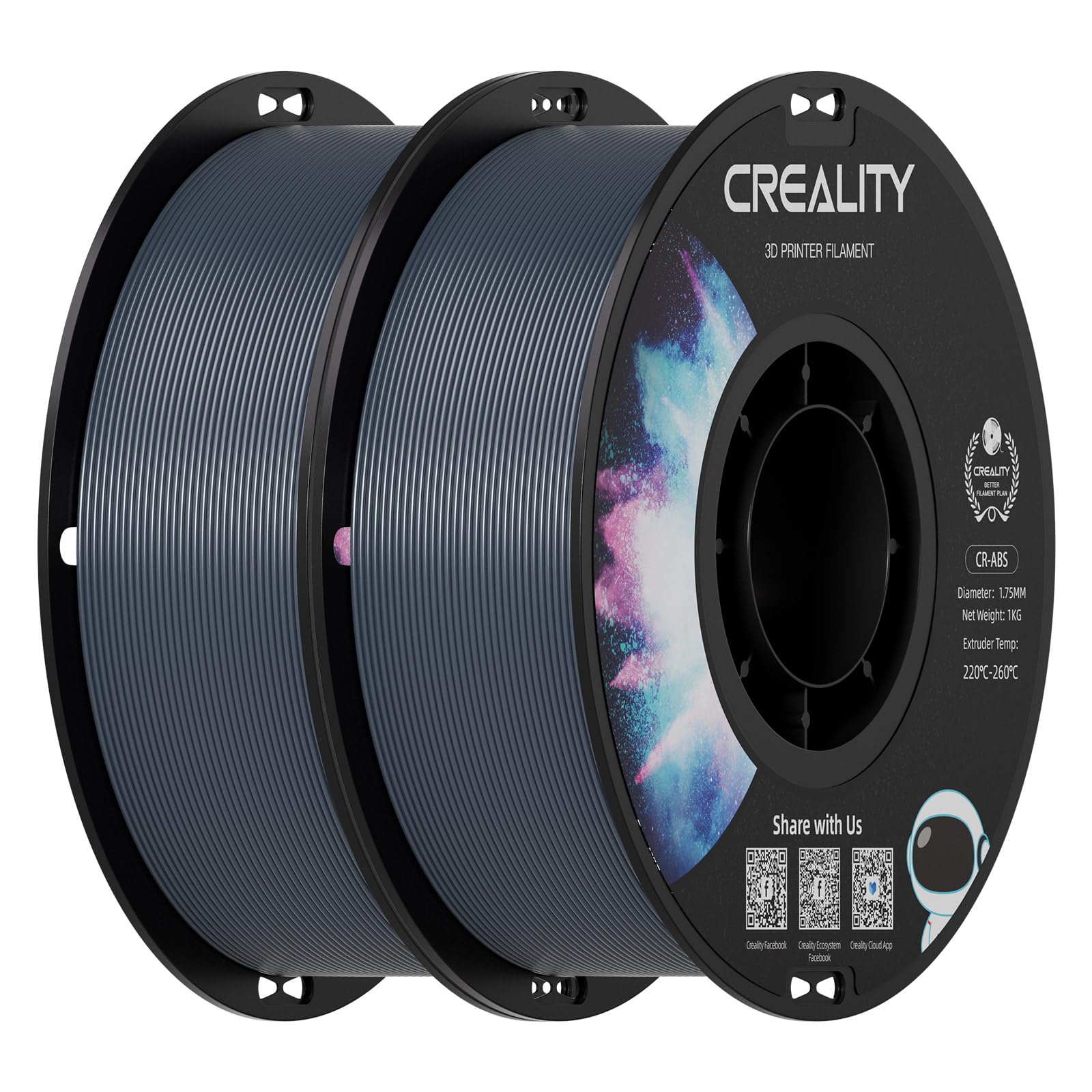 Creality ABS Filament 1.75mm, Gray, 2-Pack (2 kg)