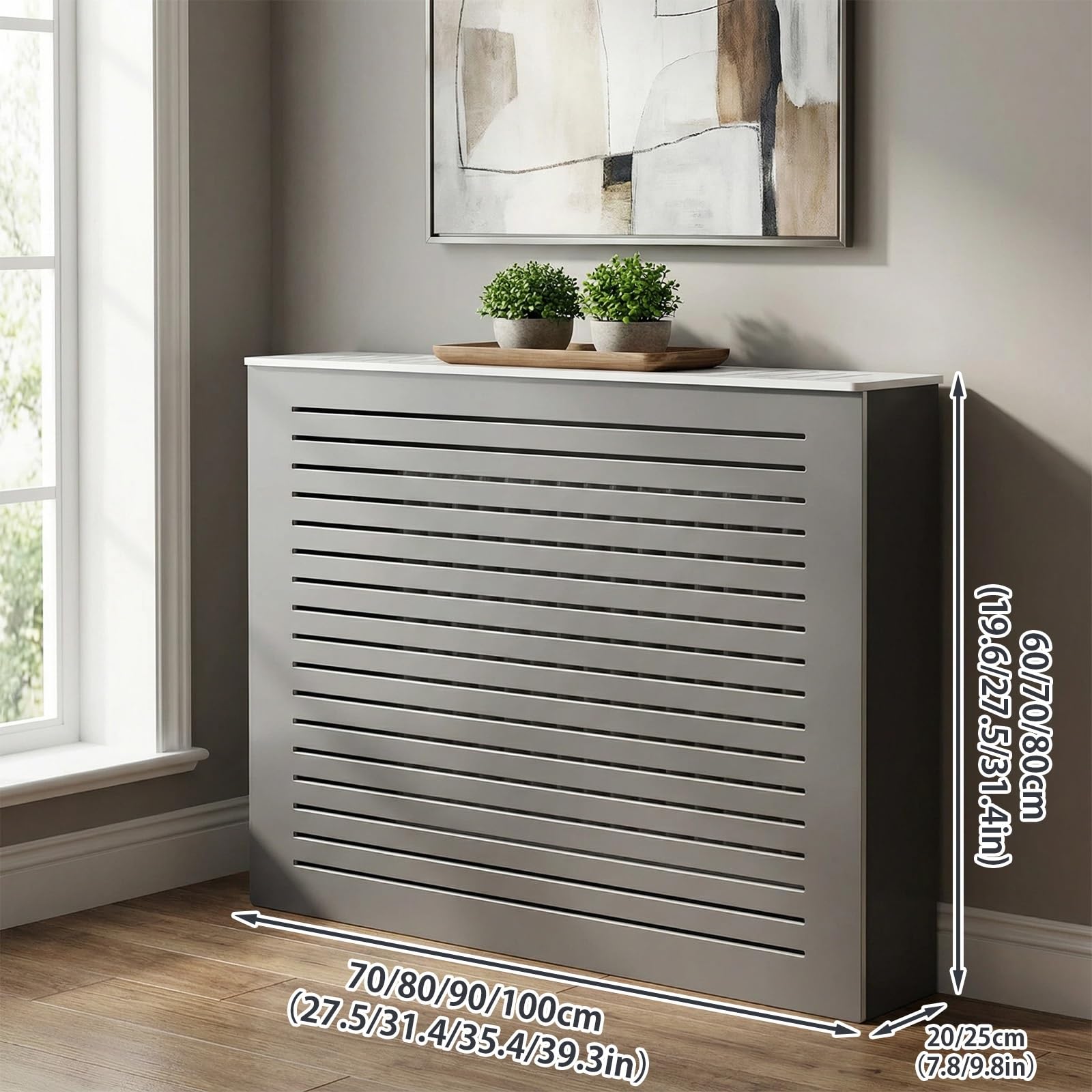 Copritermosifone con ripiano portaoggetti, design ventilato, per soggiorno, camera da letto, bagno, ufficio, impermeabile e ignifugo, elegante e funzionale