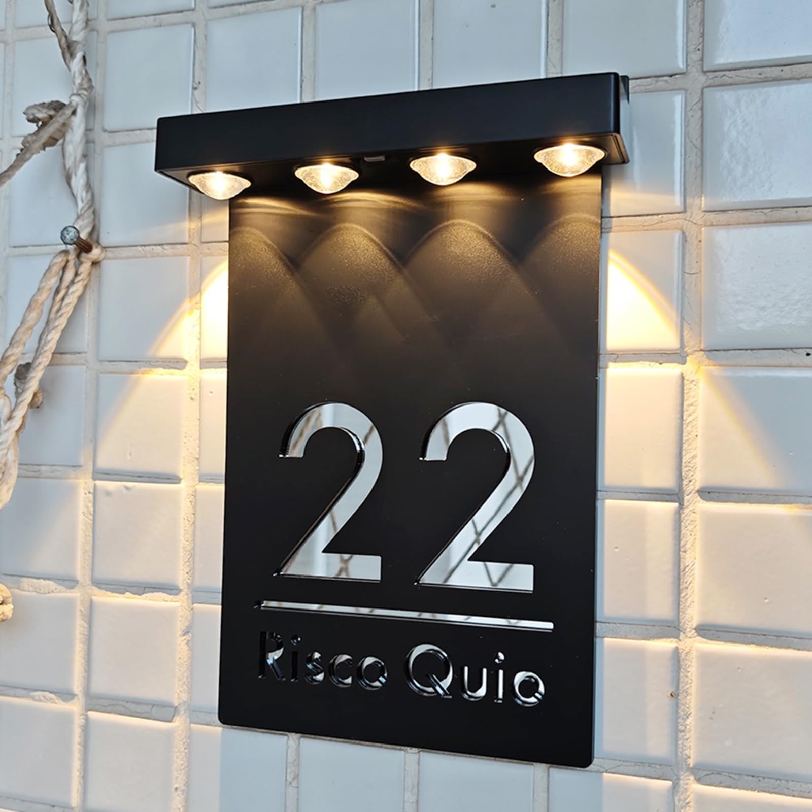 Numer Domu Solarnego, Zewnętrzny znak domu słonecznego LED Light Cut Adres Tabliczka z nazwą Ulica mieszkalna do domu i ogrodu