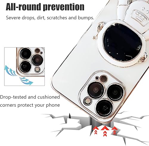 Miniatura 3 de Funda de soporte oculto de astronauta para iPhone 13 Pro Max diseño de astronauta chapado en 6D bonita funda de teléfono con funda protectora morado