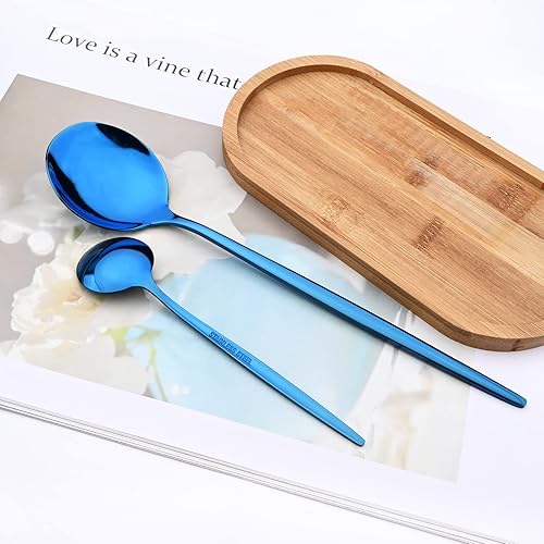Miniatura 5 de Cubertería azul de 36 piezas de cubiertos pulidos con espejo, juego de cubiertos de acero inoxidable 180 para el hogar, cocina, fiesta, hotel,
