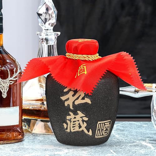 Miniatura 8 de Luxshiny Tarro de licor sellado con paño rojo y borla botella de vino chino de loza para almacenamiento y decoración del hogar