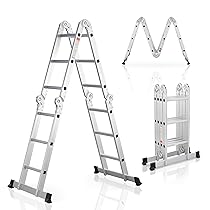 Scala multifunzionale pieghevole in alluminio Juskys 3×4 gradini, 3,6 m, portata fino a 150 kg – snodabile in 4 pezzi