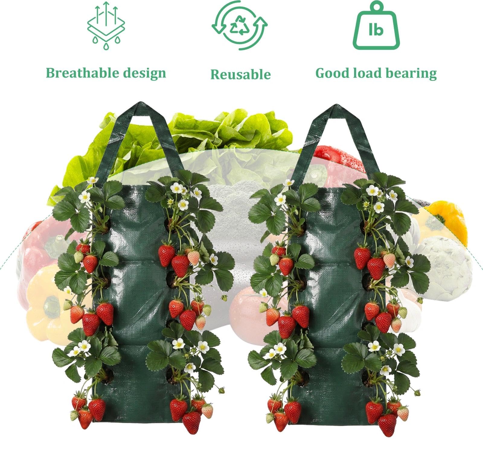 2 PCS Bolsa de Plantación, Bolsas de Plantas de Plástico Colgadas Verticalmente, Bolsas de Plantas Transpirables con 8 Agujeros, Jardin Vertical Bolsas de Cultivo para Plantas Fresas Hierbas Verduras — view 7