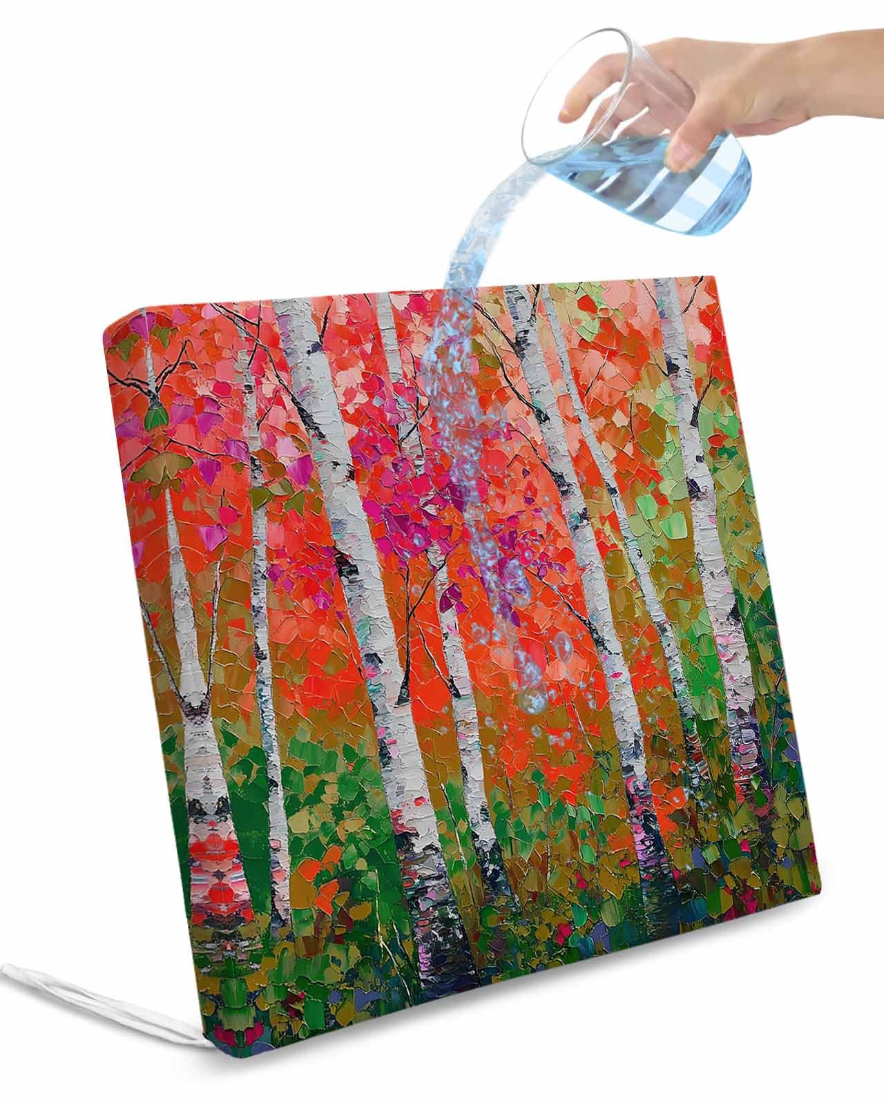 Hokiten Modern Oil Painting Outdoor Cushion Chair Cover Set of 2 - Waterproof Couch Seat Covers, Summer Botanical Red Green Patio Furniture Protector Cushions Slipcovers for Sofa/RV, 22