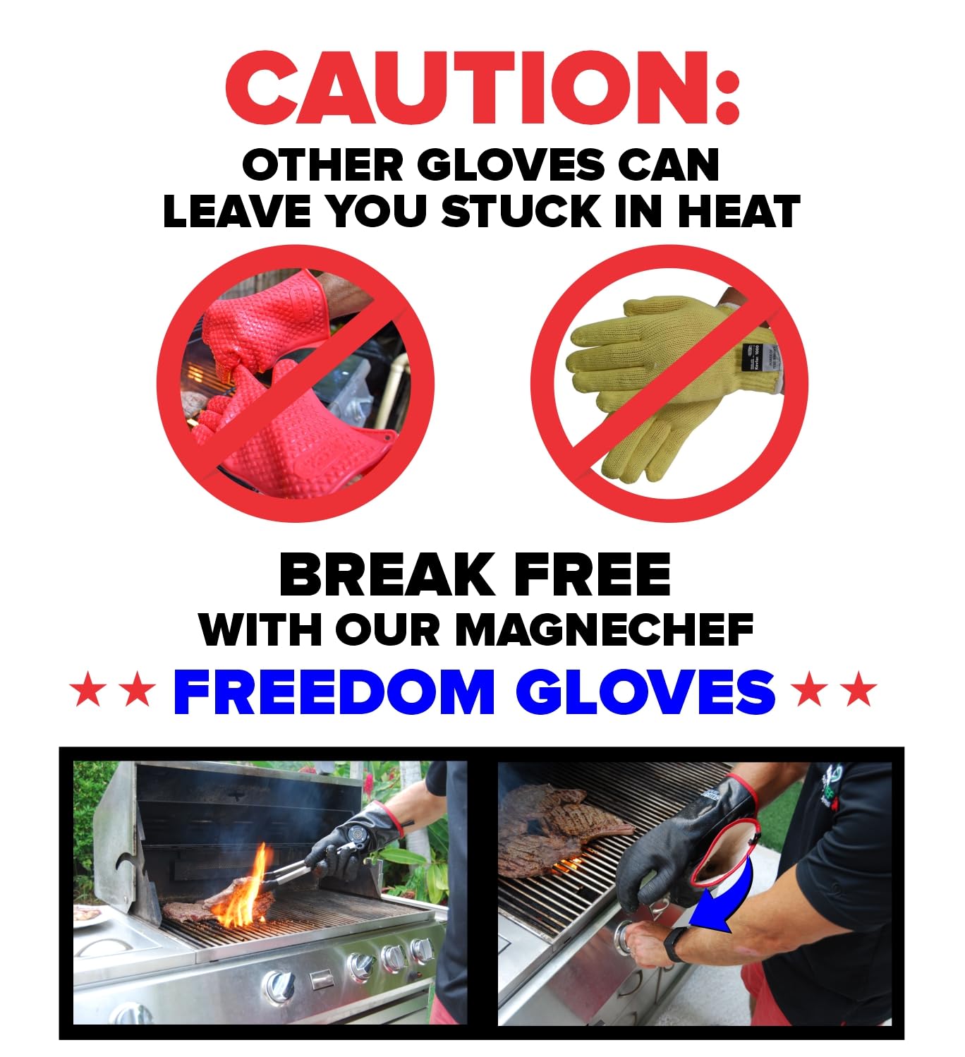 MagneCHEF Rękawica do grilla Freedom, odporna na wysokie temperatury, 500°C, łatwa do zakładania i zdejmowania rękawica do grilla, wędzarni, gotowania, dołu, grilla, piekarnika, frytownicy, teksturowana dłoń bez poślizgu, wodoodporna i odporna na olej (cz
