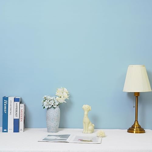 Vista 90 de HeloHo Papel tapiz de color azul claro sólido de 118 x 15.7 pulgadas, papel de pared con textura mate, autoadhesivo, extraíble, impermeable