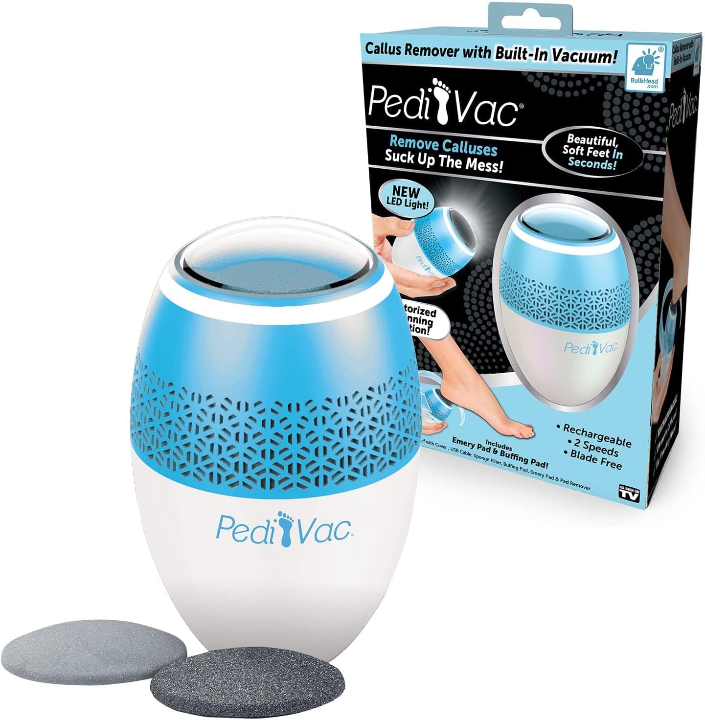 Ped Egg Pedi Vac - Callus Remover for Feet with Built-in Vacuum Removes Dead Skin from Feet with 2000 RPMs - Electric Callus Remover Up Shavings for Mess-Free Exfoliation