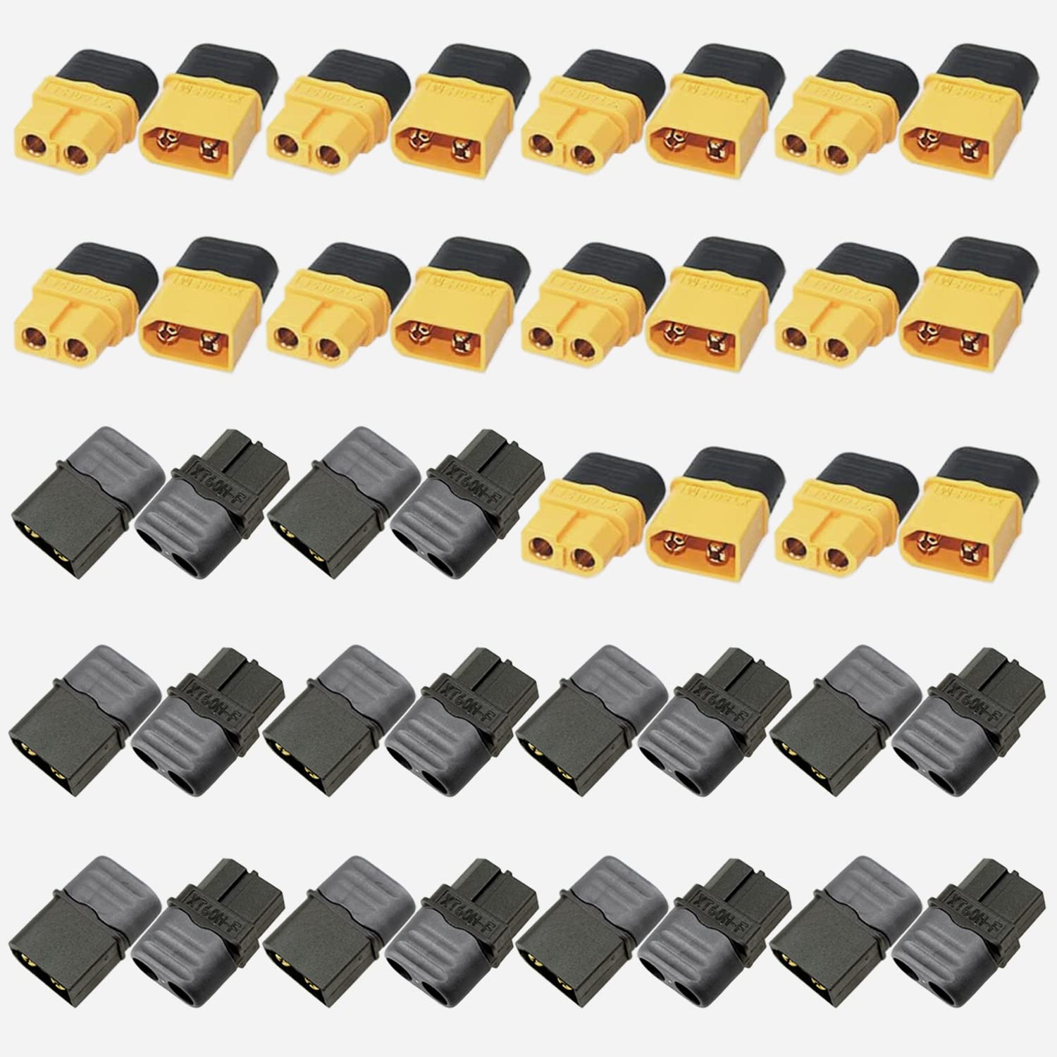 GTIWUNG 20 Pairs XT60H Plug Connector Male Female, XT60H Upgraded XT60 Sheath Housing Connector Plug for RC Lipo Battery RC Model, Yellow & Black