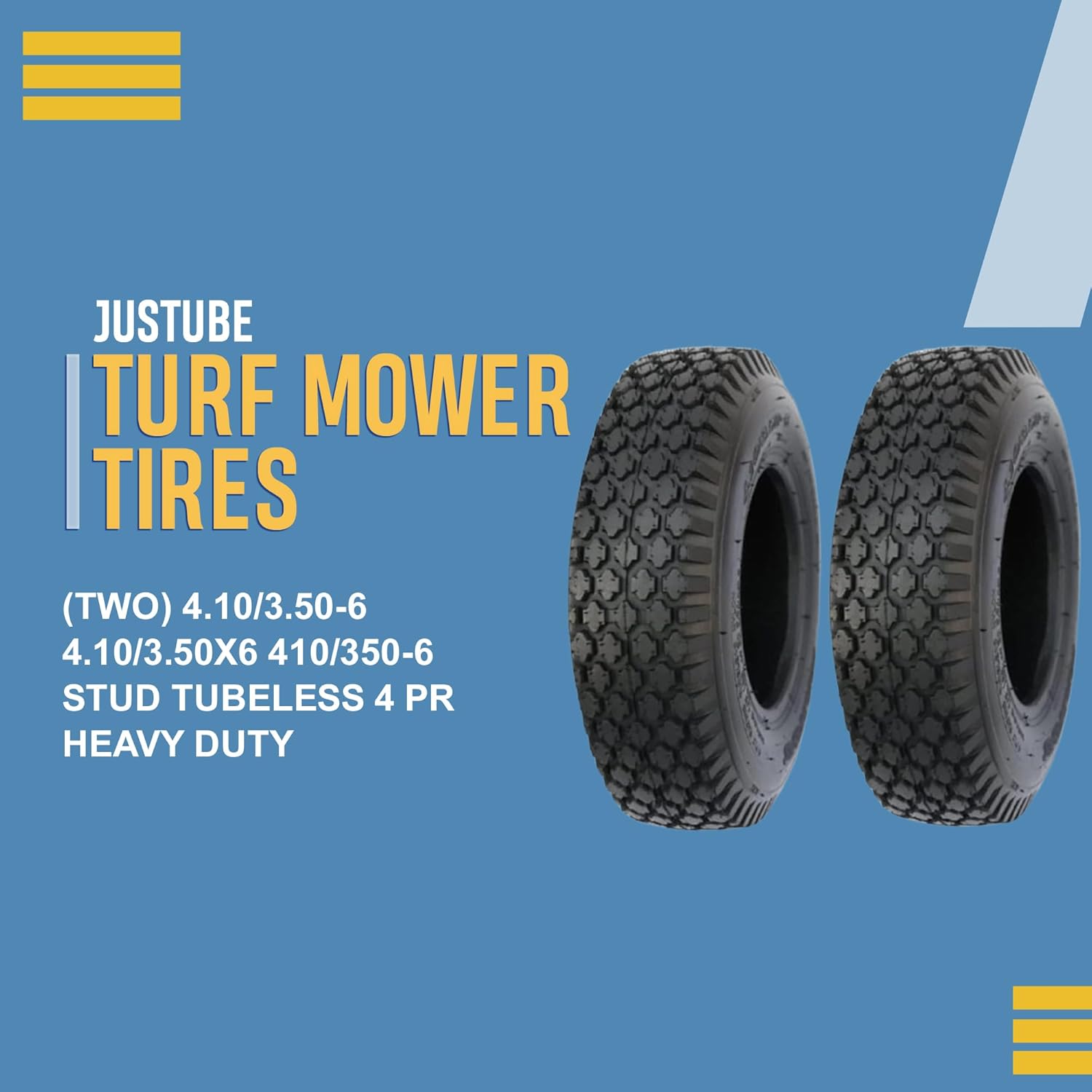 (Two) 4.10/3.50-6 4.10/3.50x6 410/350-6 Stud Tubeless 4 Pr Heavy Duty, Tubeless 4 Pr Heavy Duty Tires - Perfect for Lawn Mowers, Garden Carts, and Utility Applications