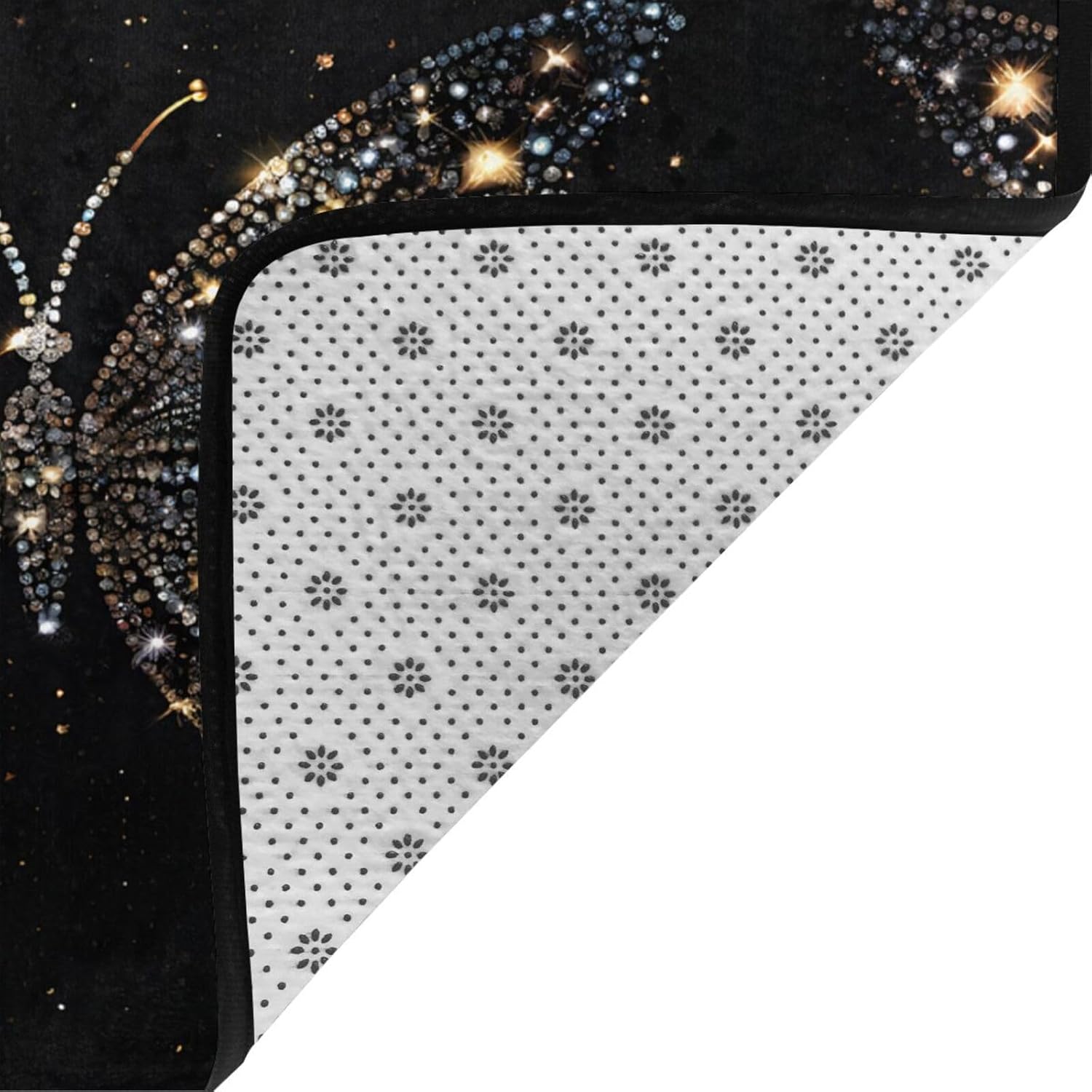 Flannel Non-Slip (Rhinestone Butterfly) Rug Pad 80×50in Soft Washable Protective for Hardwood Floors Bedroom Bathroom Living Room