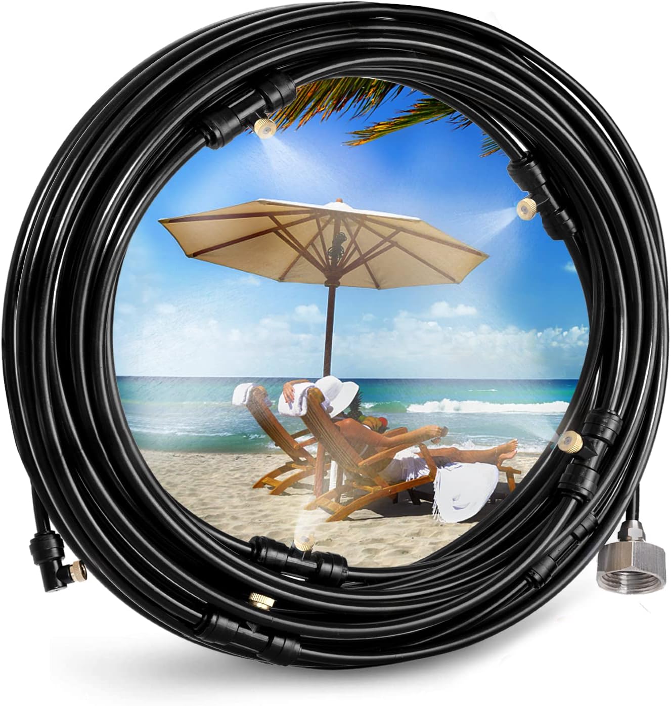 HBlife Misting Cooling System, 39.4 FT(12m) Misting Line + 13 Brass Mist Nozzles + Brass Adapter(3/4In), Misters for Outdoors Patio Garden Greenhouse Trampoline. Outside Mister for Waterpark, Black