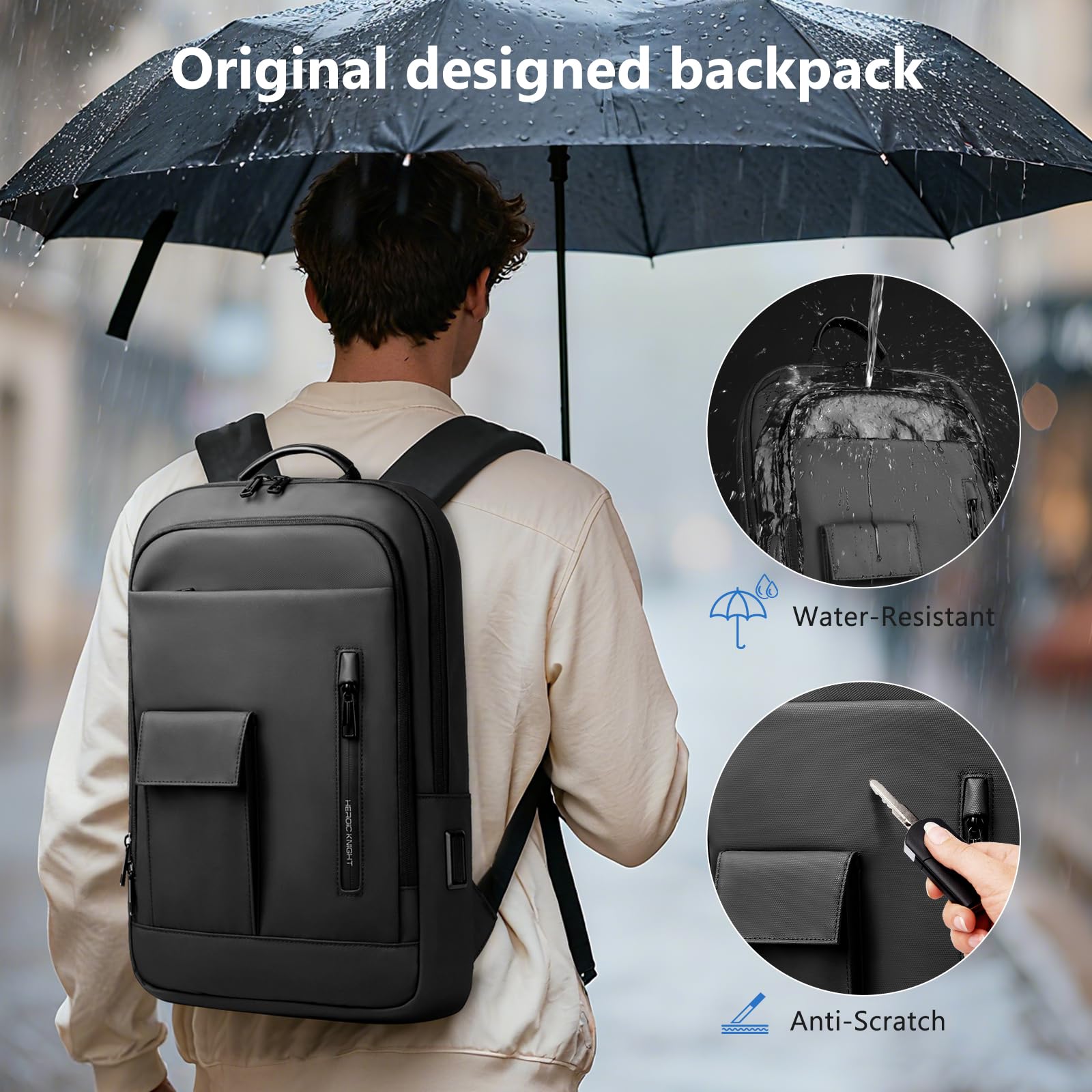 Zaino sottile per uomo e donna, zaino per laptop da 15,6 pollici con porta di ricarica USB, zaino leggero per computer da viaggio