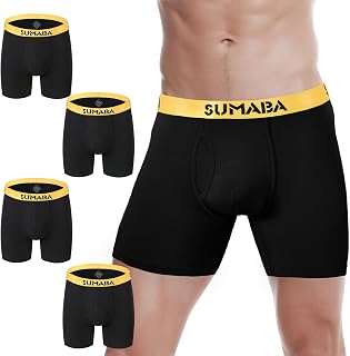 SUMABA Long Leg Men Underwear Boxer Briefs Fly with Pouch No Ride Up Underpants for Men