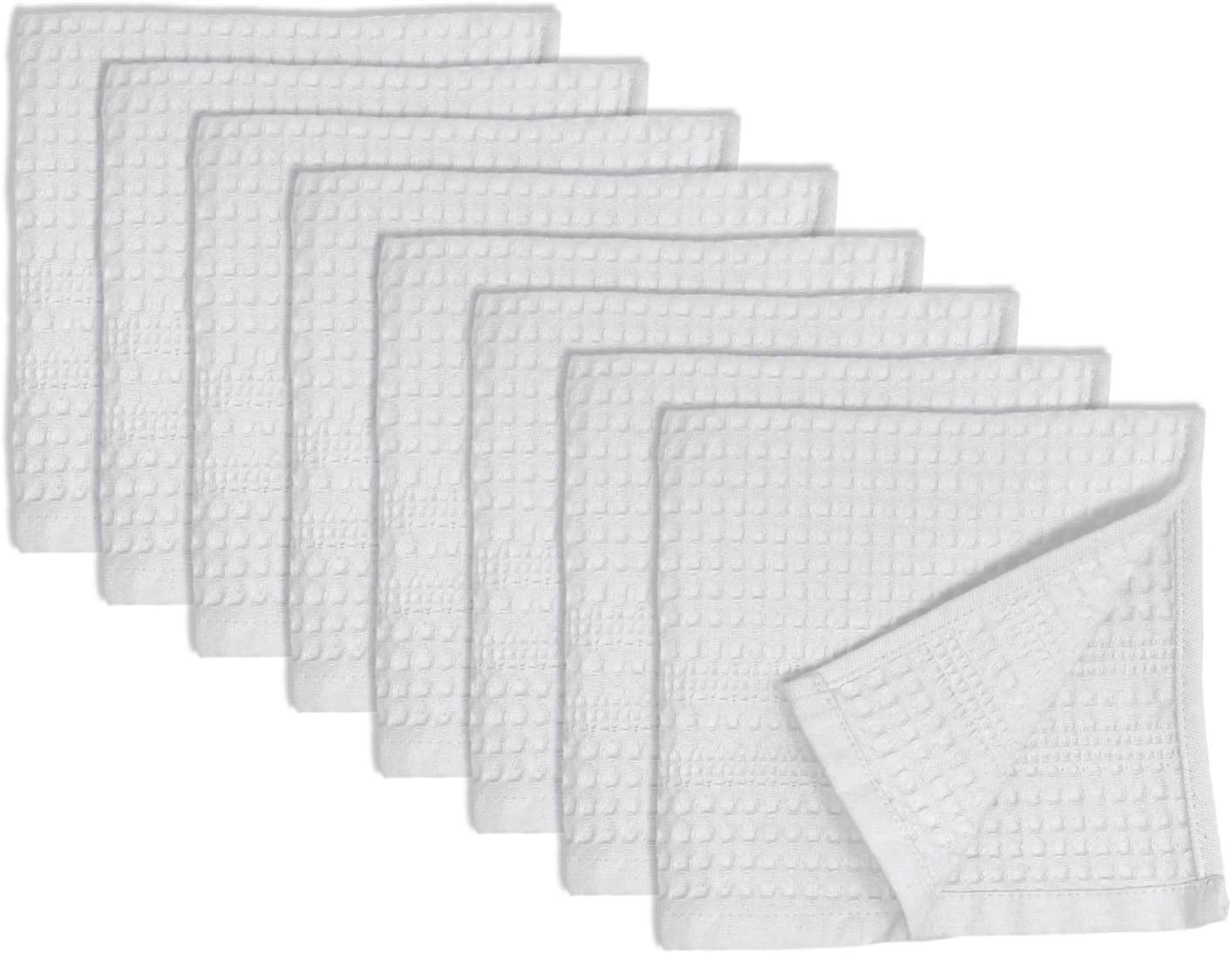 GILDEN TREEWaffle Towel Quick Dry Thin Exfoliating, 8 Pack Washcloths for Face Body, Classic Style (White)