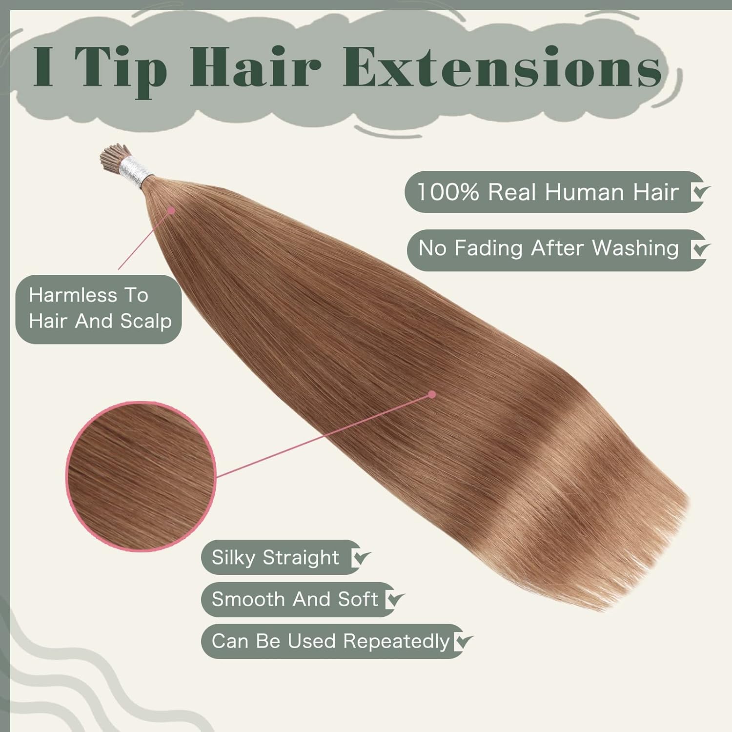 Sixstarhair Invisible I Tip Keratin Hair Extensions Human Hair 50 Grams Medium Auburn Cold Fusion I Tip Real Human Hair Extensions Red Brown I tip Real Human Hair Extensions 50 Strands 18inch