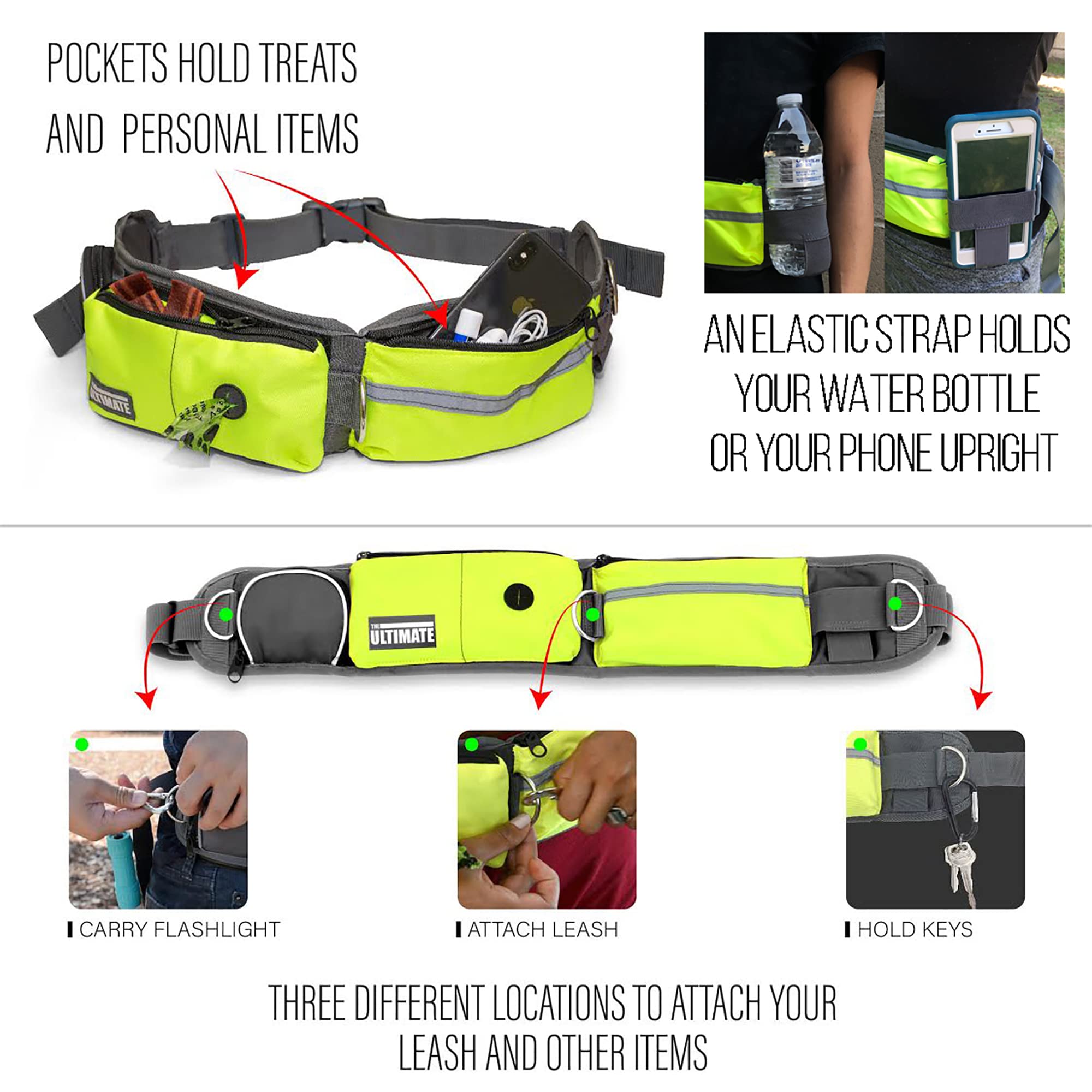 TAKSIN The Ultimate - Sistema de correa de perro manos libres para caminar, correr, senderismo, entrenamiento, correa elástica reflectante, soporte para golosinas, dispensador de bolsas para