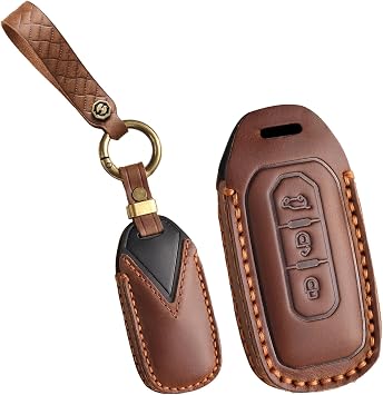For Ford Key Fob Cover Leather Fit for Ford Territory 2025 2026 Taurus Equator EcoBoost Kuga Transit JMC Keychain Key Holder Automative Decoration Accessories 3 Button Brown